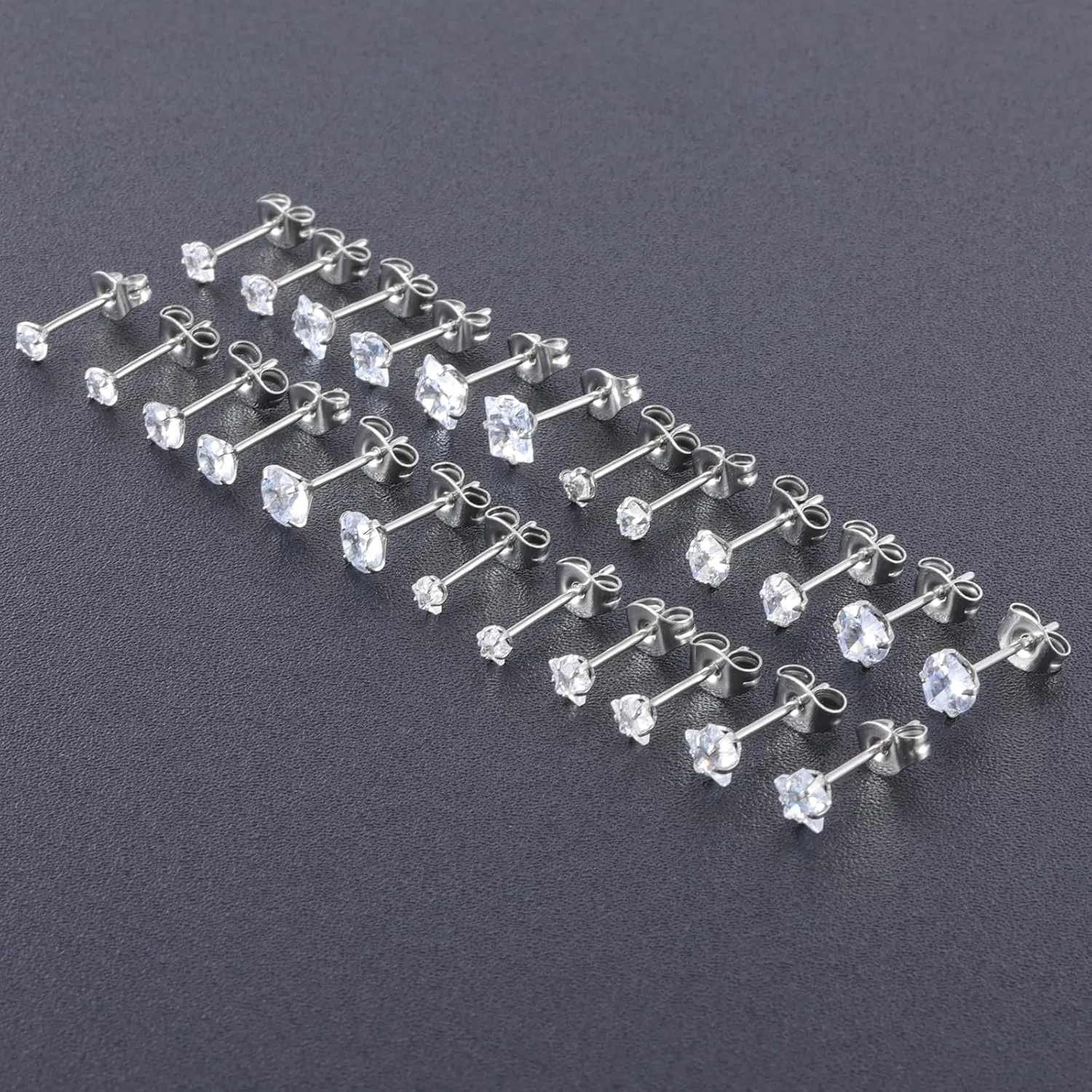 12 Pairs Surgical Stainless Steel Screw back Stud Earrings, 18K Gold Black Plated Star Heart Square Princess Cut Round Cubic Zirconia CZ Stud Earrings Set