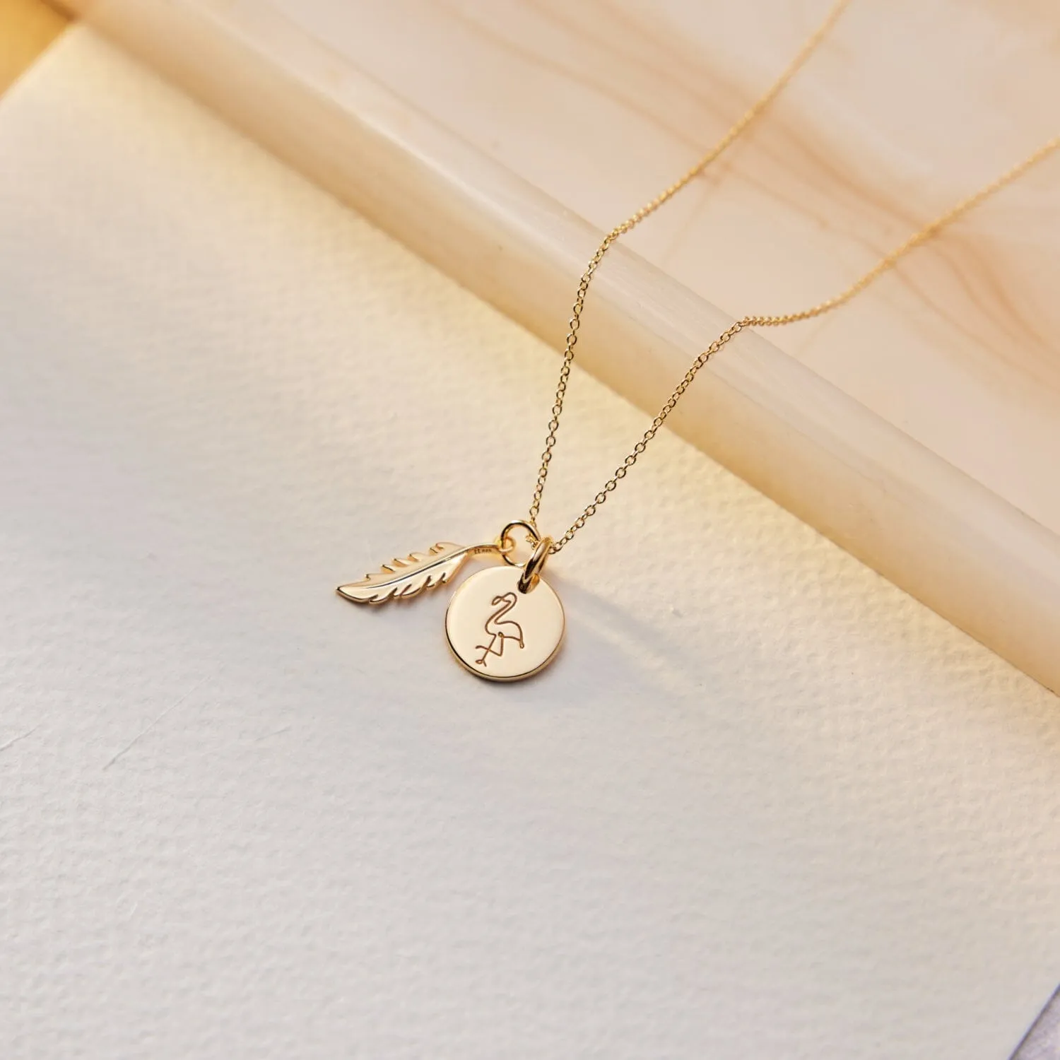 14k Gold 'GYPB' Flamingo Circle Necklace by Lindsey Gurk