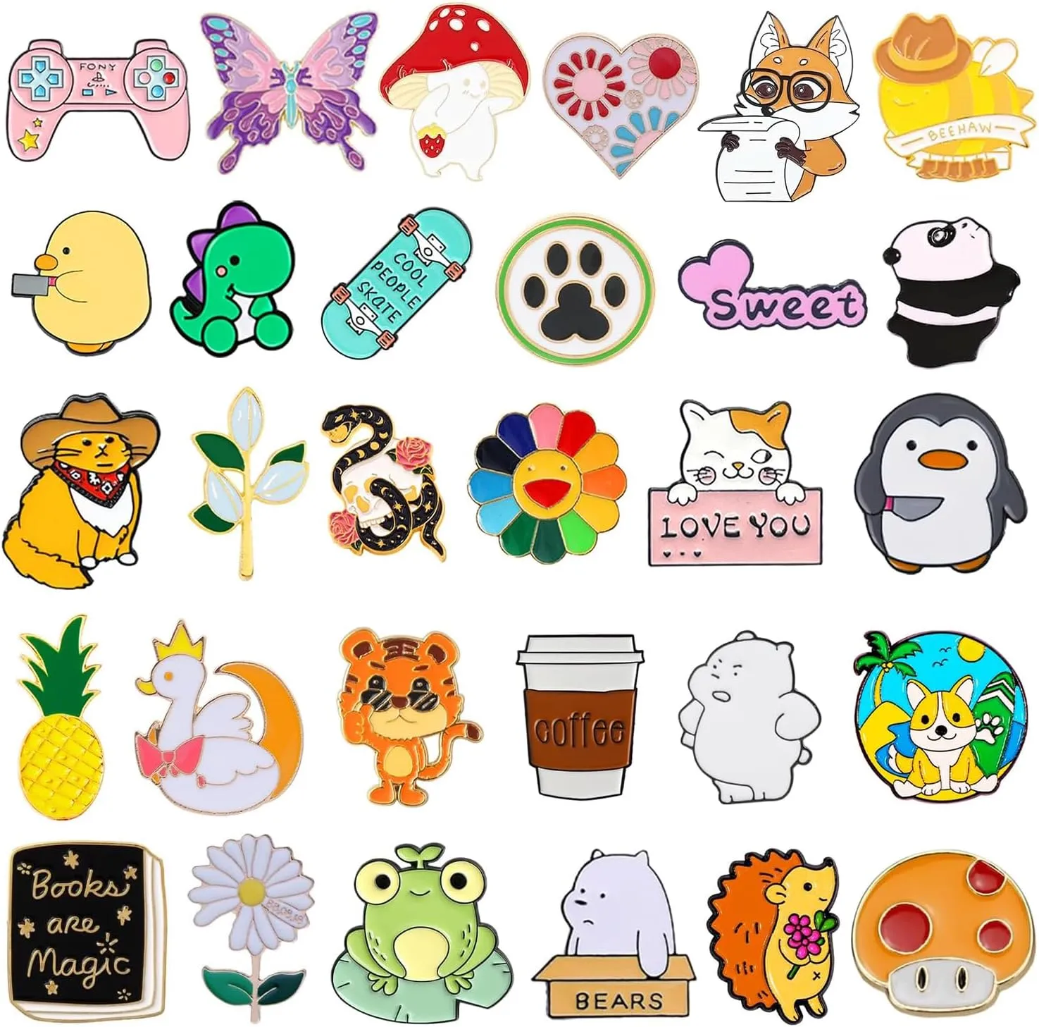 20/30/60/100 Mixed Enamel Pins for Backpacks,Hat Cute Funny Button Pins Bulk Set,Cartoon Plant Aesthetic Brooch Lapel Backpack Pins for Hats Women Girls Cloths Decoration