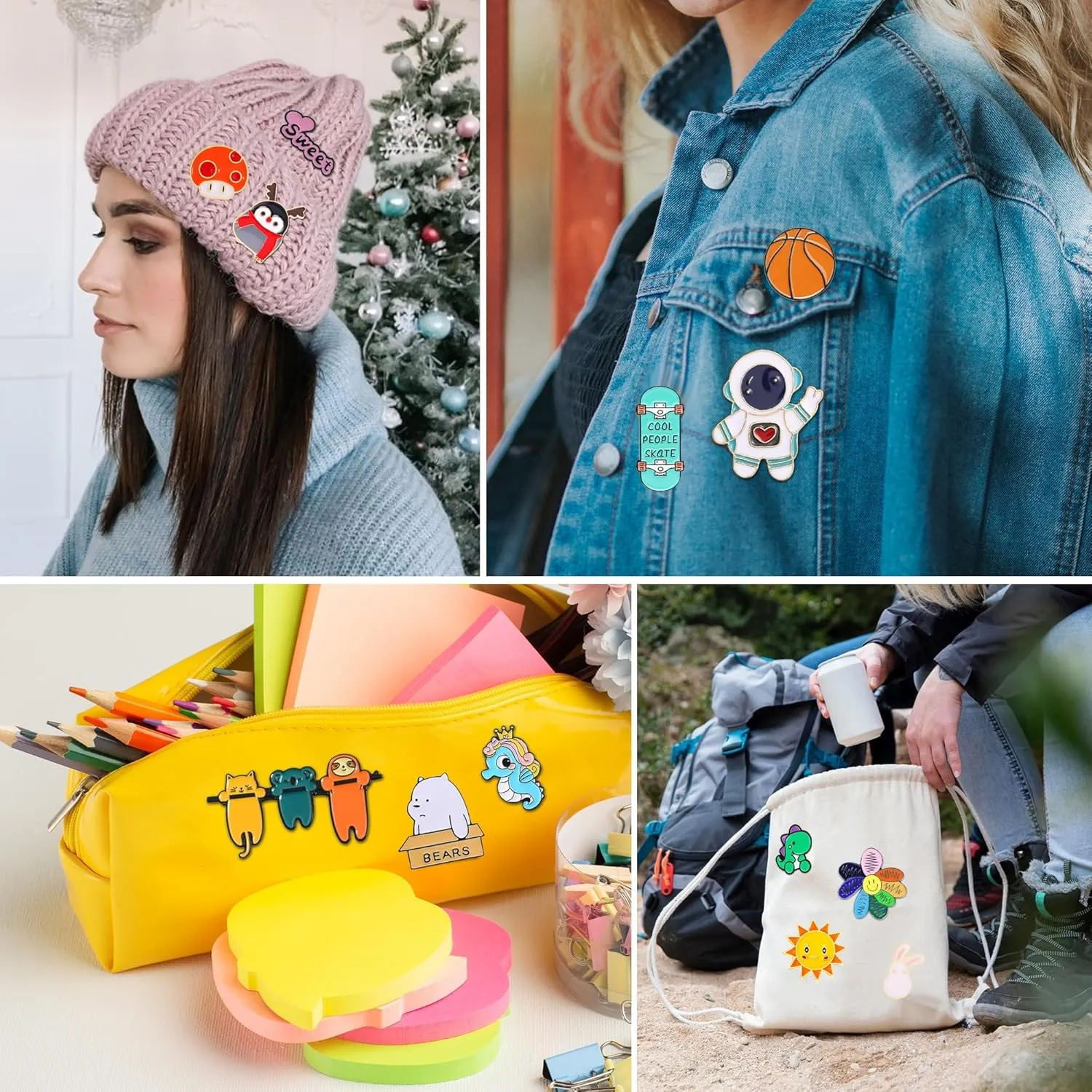 20/30/60/100 Mixed Enamel Pins for Backpacks,Hat Cute Funny Button Pins Bulk Set,Cartoon Plant Aesthetic Brooch Lapel Backpack Pins for Hats Women Girls Cloths Decoration