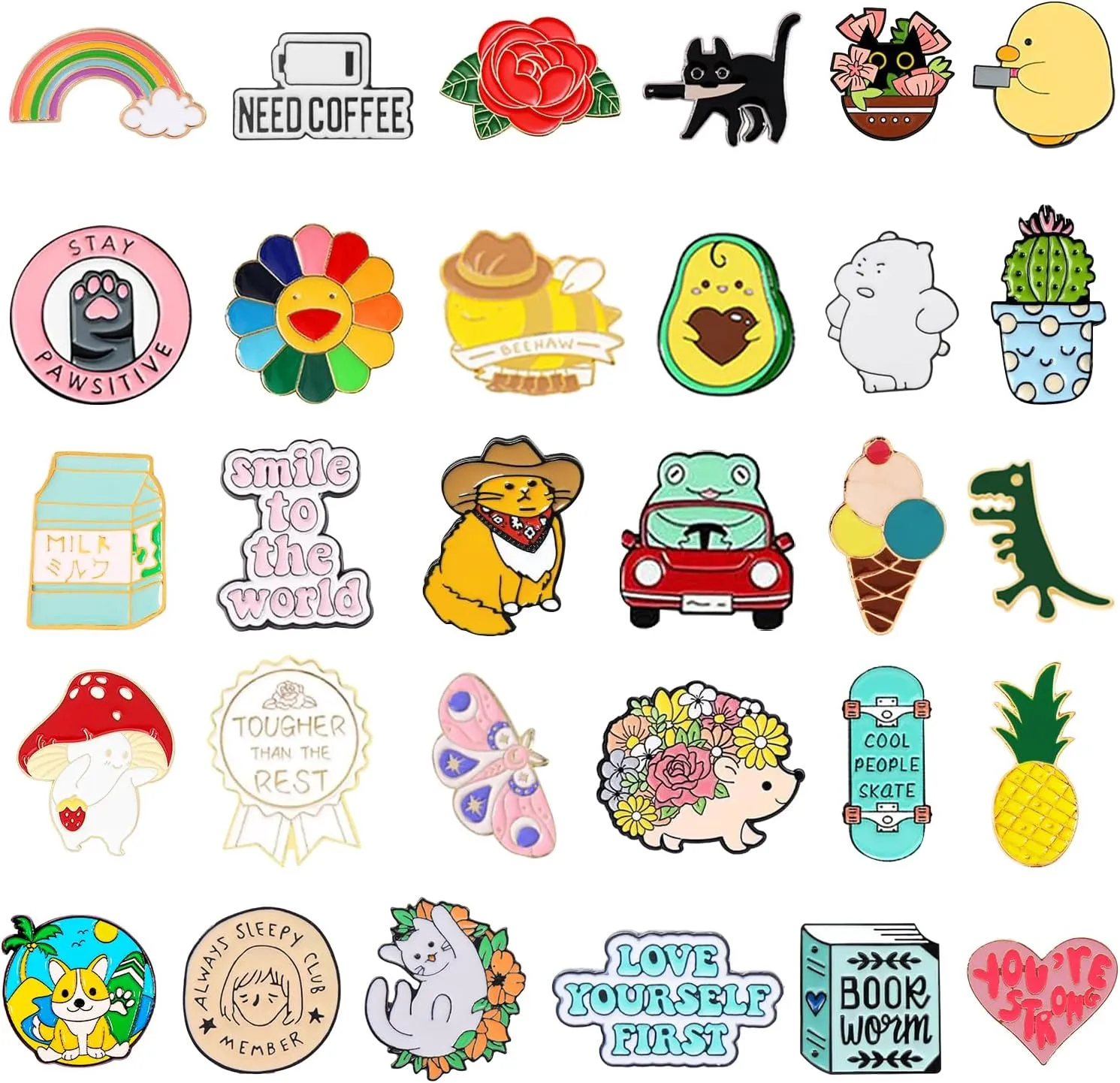 20/30/60/100 Mixed Enamel Pins for Backpacks,Hat Cute Funny Button Pins Bulk Set,Cartoon Plant Aesthetic Brooch Lapel Backpack Pins for Hats Women Girls Cloths Decoration