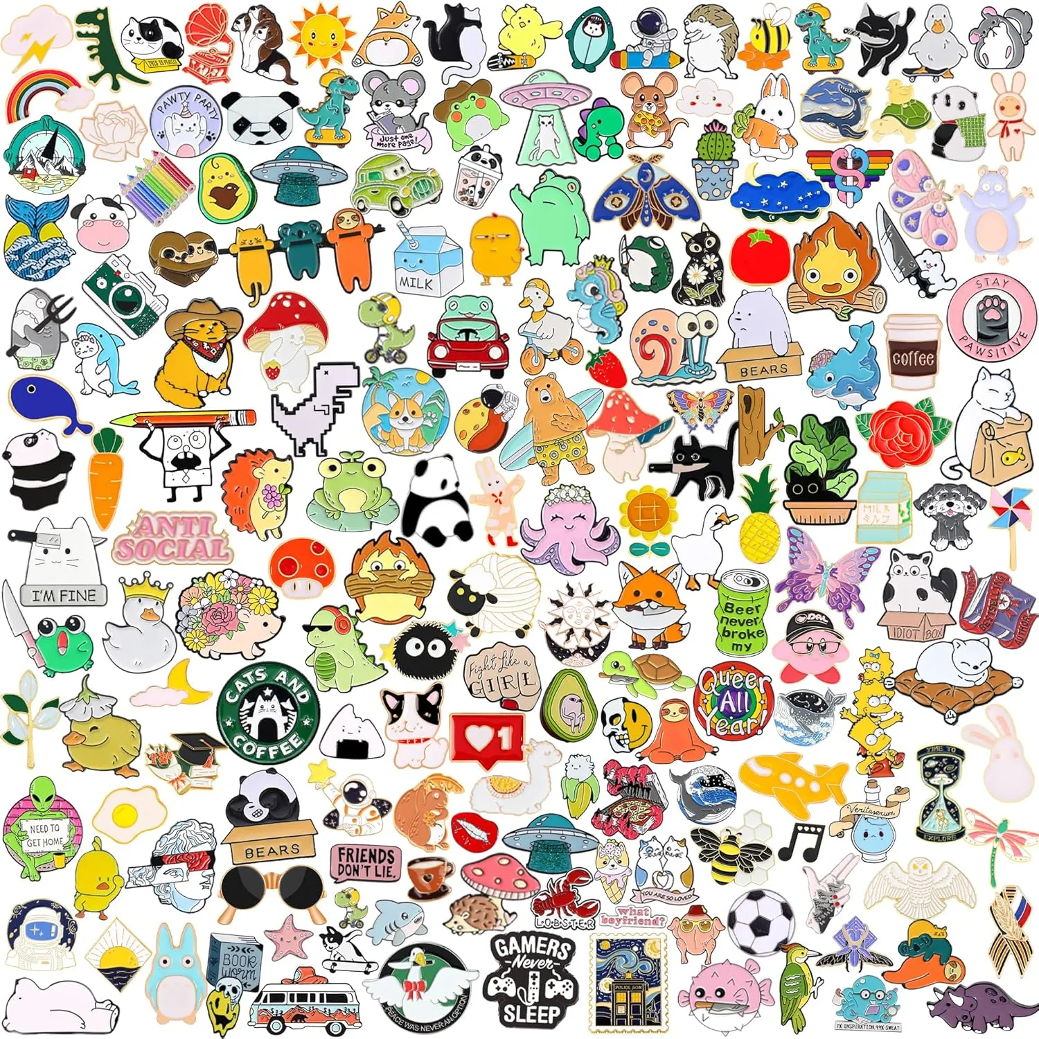 20/30/60/100 Mixed Enamel Pins for Backpacks,Hat Cute Funny Button Pins Bulk Set,Cartoon Plant Aesthetic Brooch Lapel Backpack Pins for Hats Women Girls Cloths Decoration