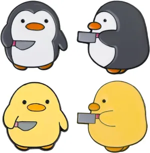 4pcs Funny Anime Pins Duck Penguin with Knife Enamel Pin Set Decorative Safety Pins for Clothes Backpacks Bags