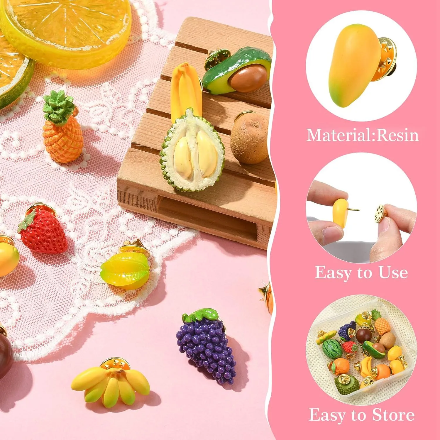 Bee Rectangle Biology Theme Fruit Vegetable Snake Ice Cream Brooches Insect Dessert Strawberry Lapel Pins for DIY Jewelry Craft Clothes Decor