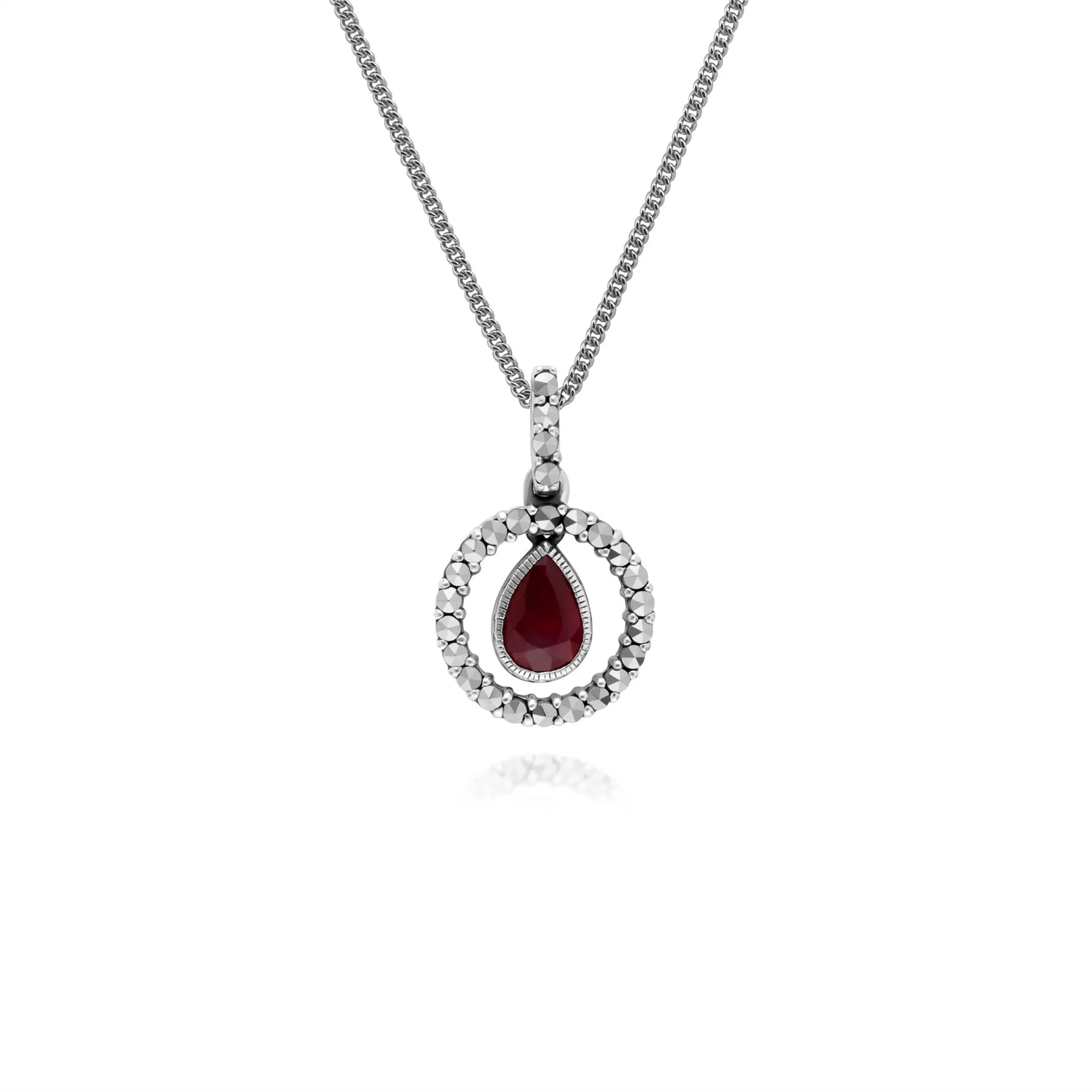 Birnenförmige Rubin & Markasit Halskette in 925 Sterling Silber