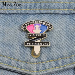 Bisexual Rainbow Enamel Pins Custom Swing Both Ways Violently With A Sword Pride Brooches Lapel Badges Jewelry Gift for Friends
