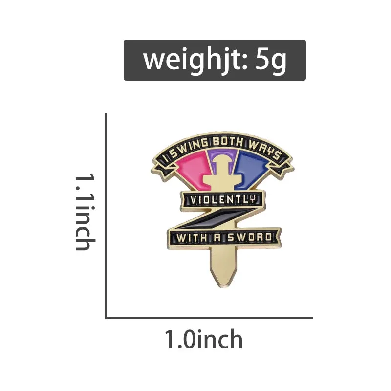 Bisexual Rainbow Enamel Pins Custom Swing Both Ways Violently With A Sword Pride Brooches Lapel Badges Jewelry Gift for Friends