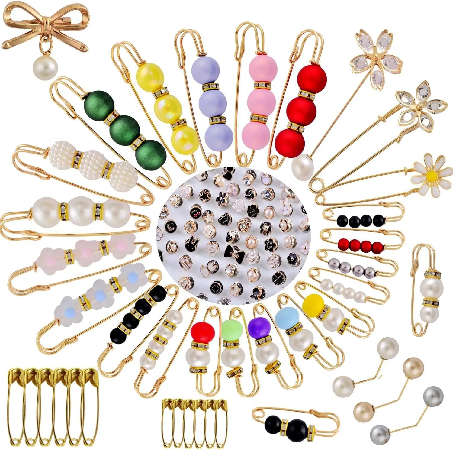 Brooch Pins Brooches and Pins for Women 60pcs Bulk Fashion Decorative Safety Pins Broches Brooches Pearl Brooch Pins Charms for Socks Charm Pins for Clothing Hat Sweater Shawl Scarf Clothes