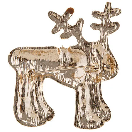 Christmas Jewelry Crystal Rhinestone Adorable Reindeer Brooch Pin BH229 Brown