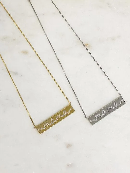Cubic Zirconia 'mama' Bar Pendant Necklaces