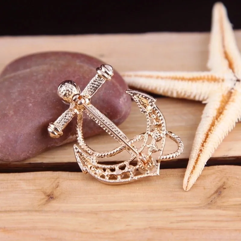 Elegant Korean Style Pin Anchor Alloy Plating Inlay Rhinestones Pearl Women's Brooches