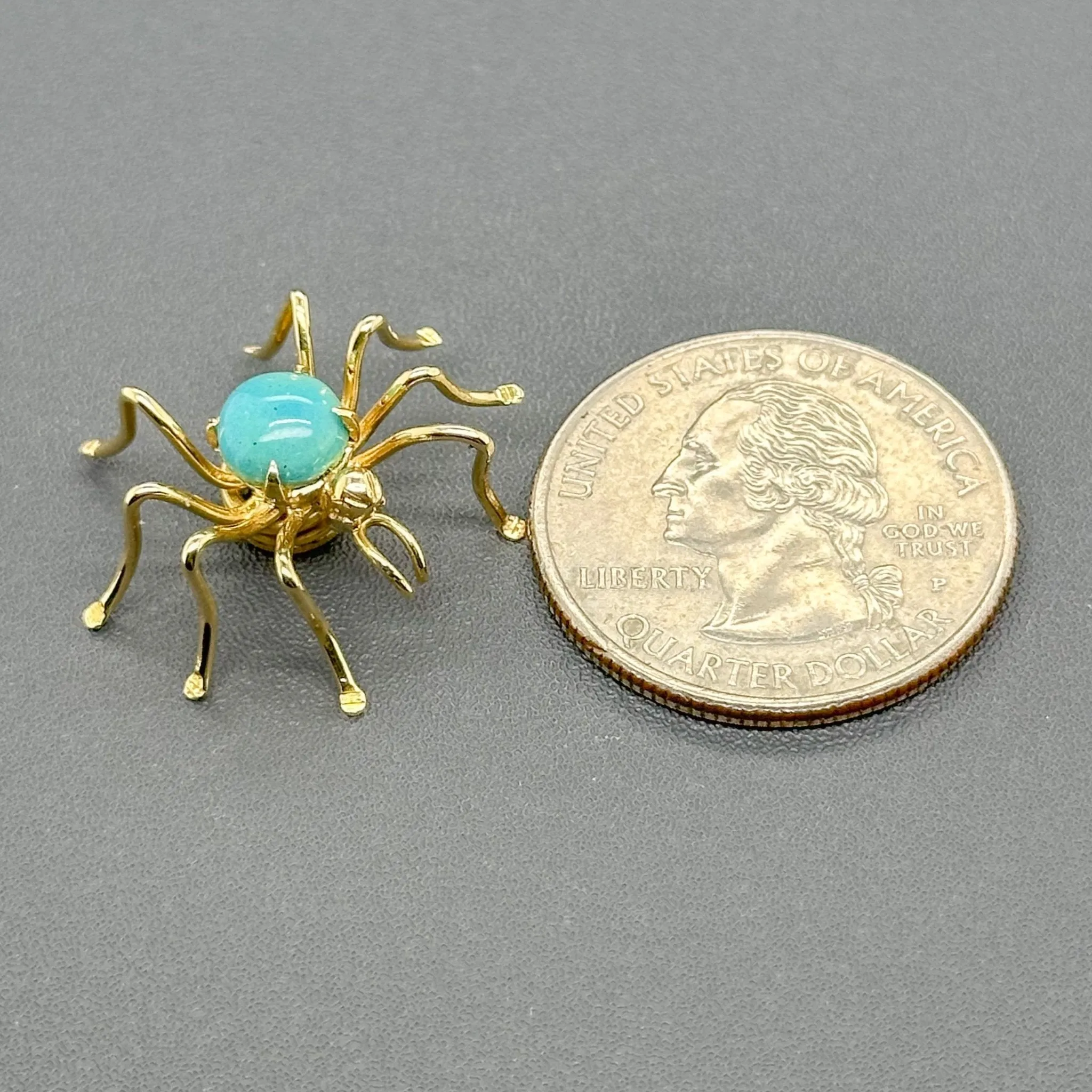 Estate 18K Y Gold Blue Enamel Spider Pin