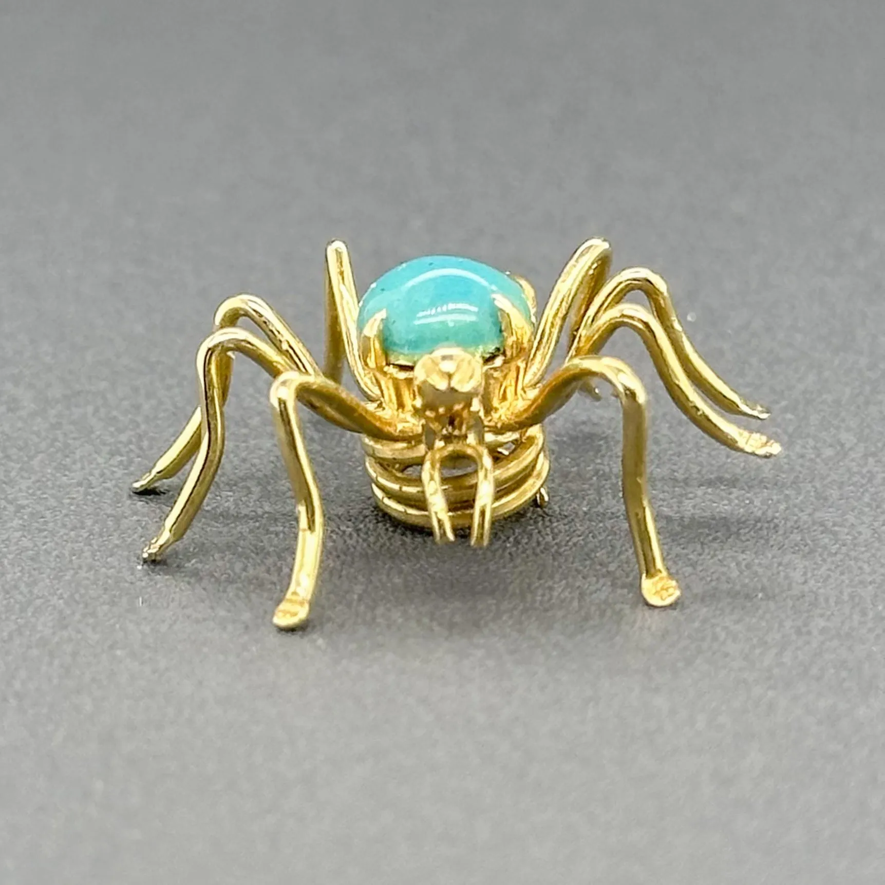 Estate 18K Y Gold Blue Enamel Spider Pin