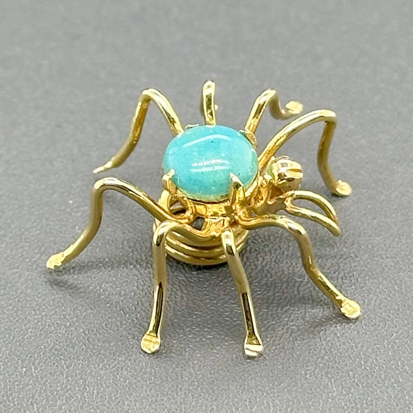 Estate 18K Y Gold Blue Enamel Spider Pin