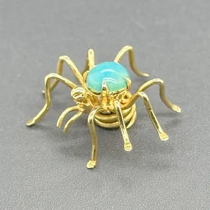 Estate 18K Y Gold Blue Enamel Spider Pin