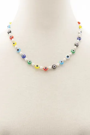 Evil Eye Pearl Bead Necklace