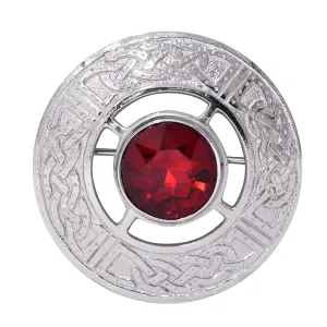 Fly Plaid Brooch Celtic Knot Work RED Stone Chrome Finish