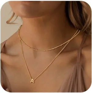 Gold Layered Initial Necklace for Women,14K Gold Plated Letter A-Z Pendant Layered Initial Personalized Pendant Necklace,Tiny Initial Choker Personalized Name Necklace Dainty Gold Necklaces for Women