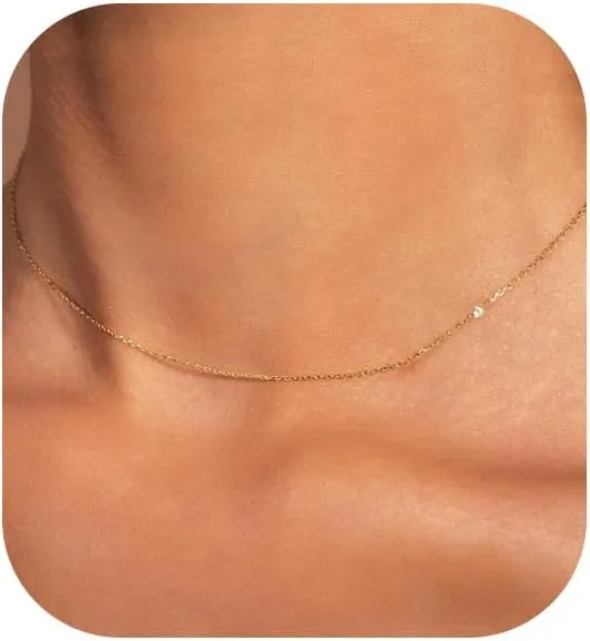 Gold Necklace for Women, 14k Gold Plated Choker Dainty Layered Necklaces, Silver Necklace for Women 14k White Gold Plated Dainty Layered Necklaces