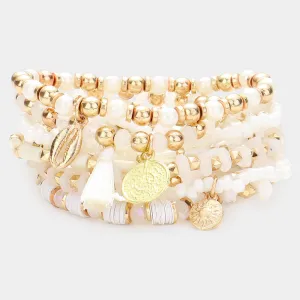 iLLASPARKZ 10PCS - Pearl Multi Bead Metal Puka Shell Coin Disc Tassel Charm Layered Bracelets