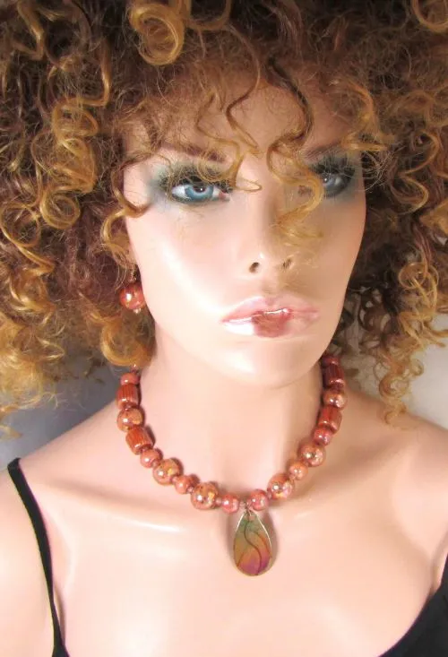 Kazuri Necklace and Earrings in Pink & Gold Kazuri Beads