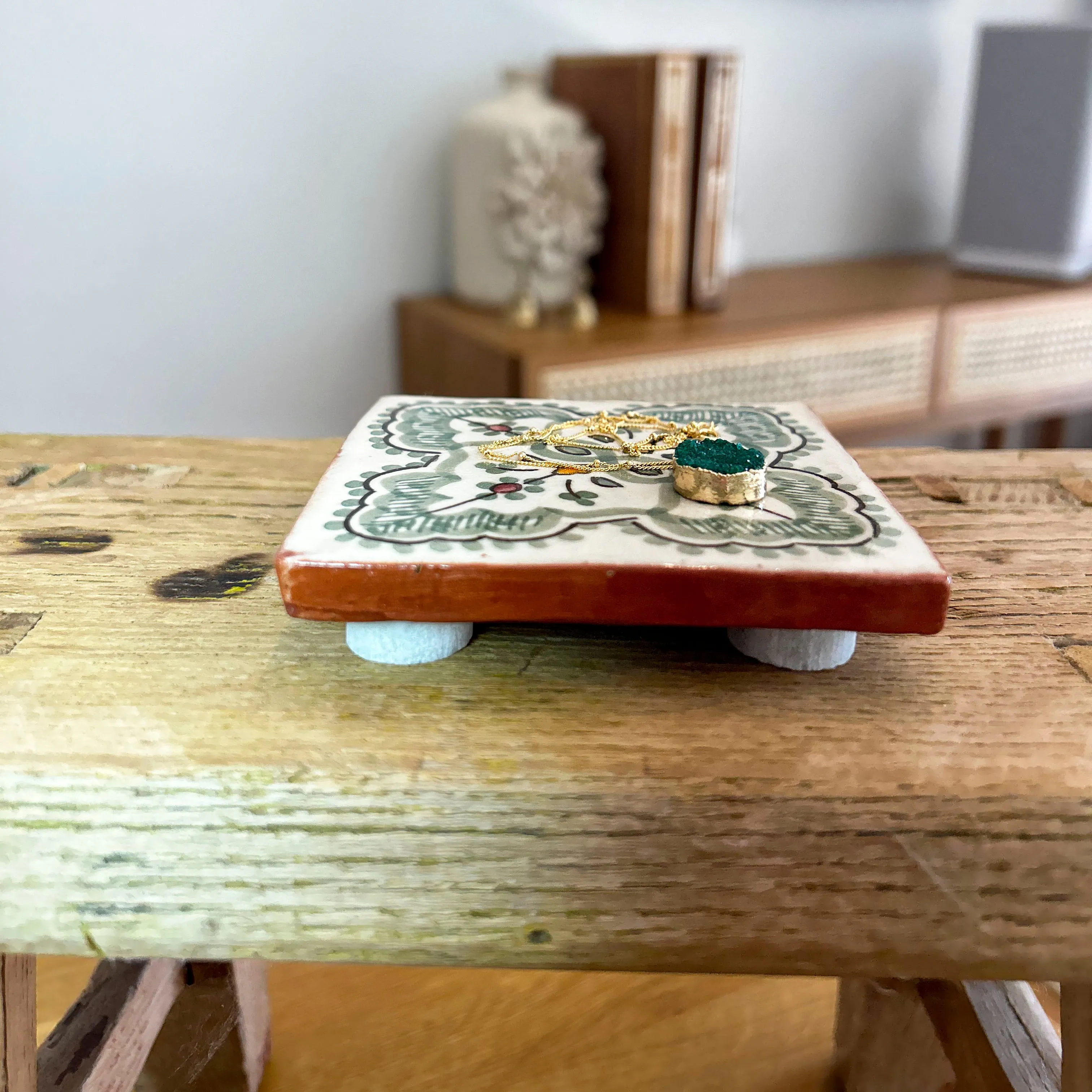 Moroccan Tile Coaster Green Floral