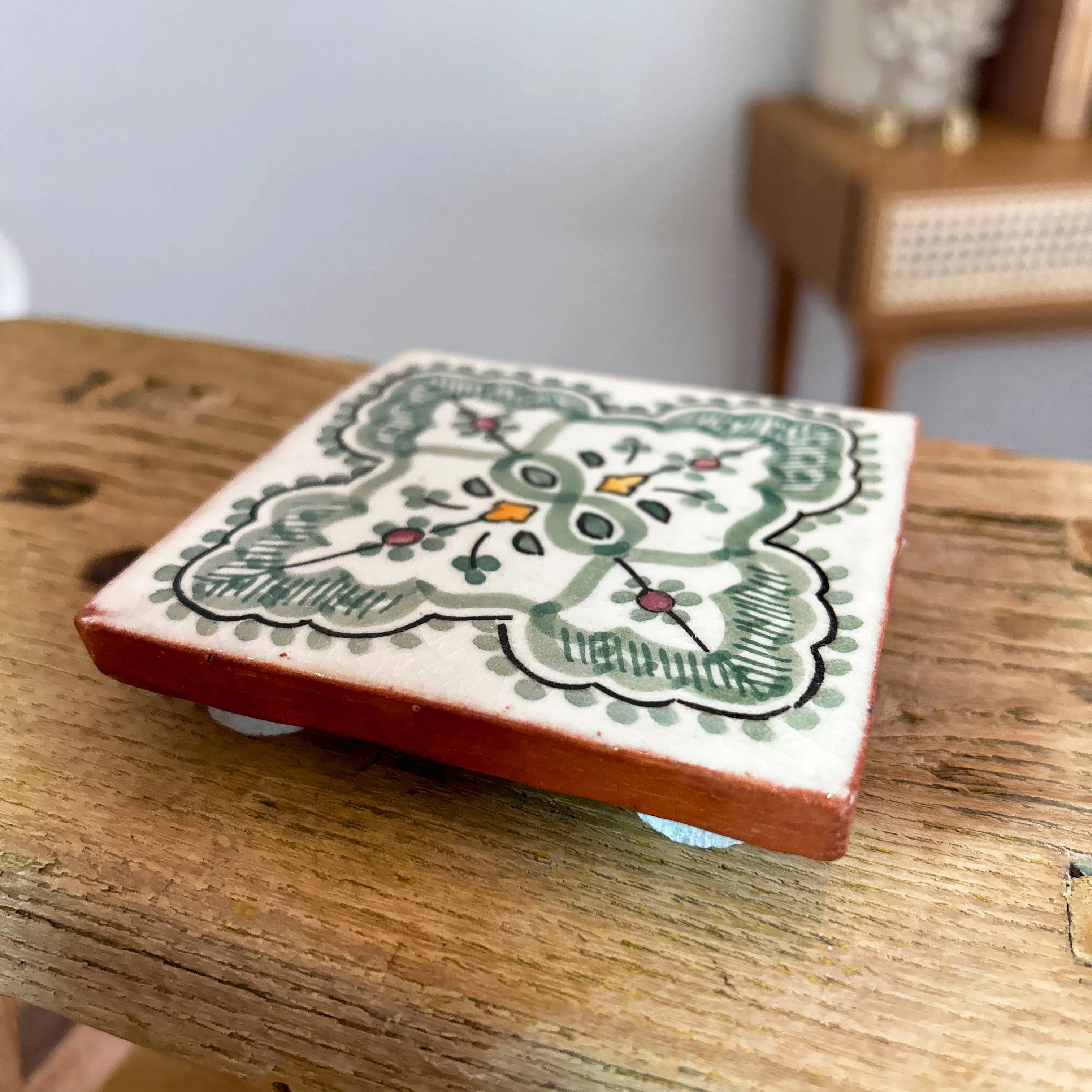 Moroccan Tile Coaster Green Floral