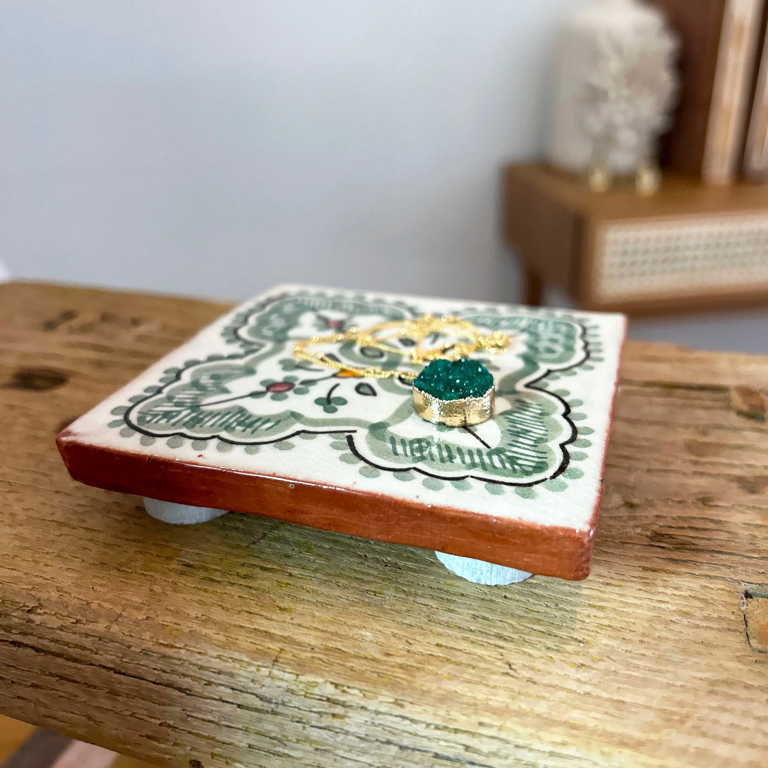 Moroccan Tile Coaster Green Floral