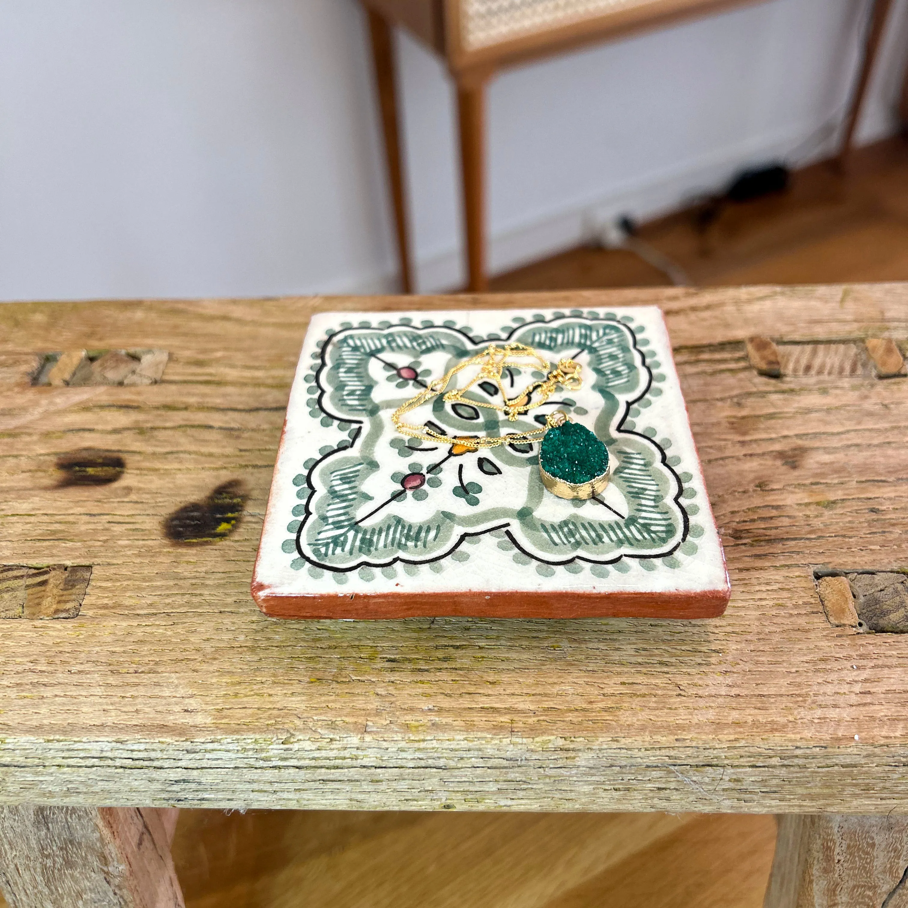 Moroccan Tile Coaster Green Floral
