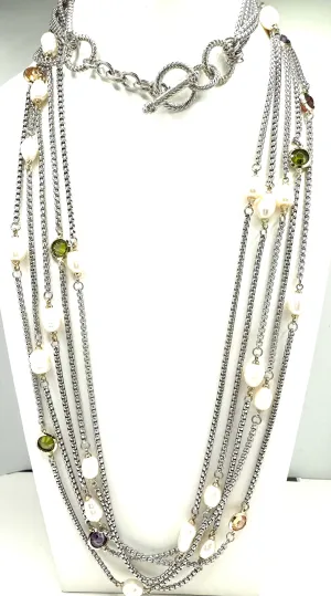 Multi Color Stones and Pearl Necklace