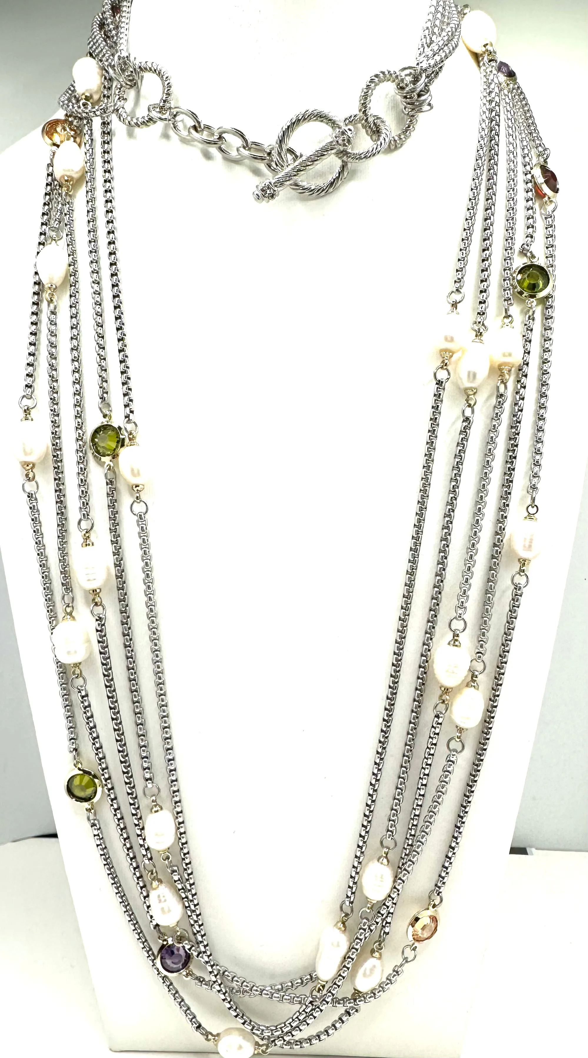 Multi Color Stones and Pearl Necklace