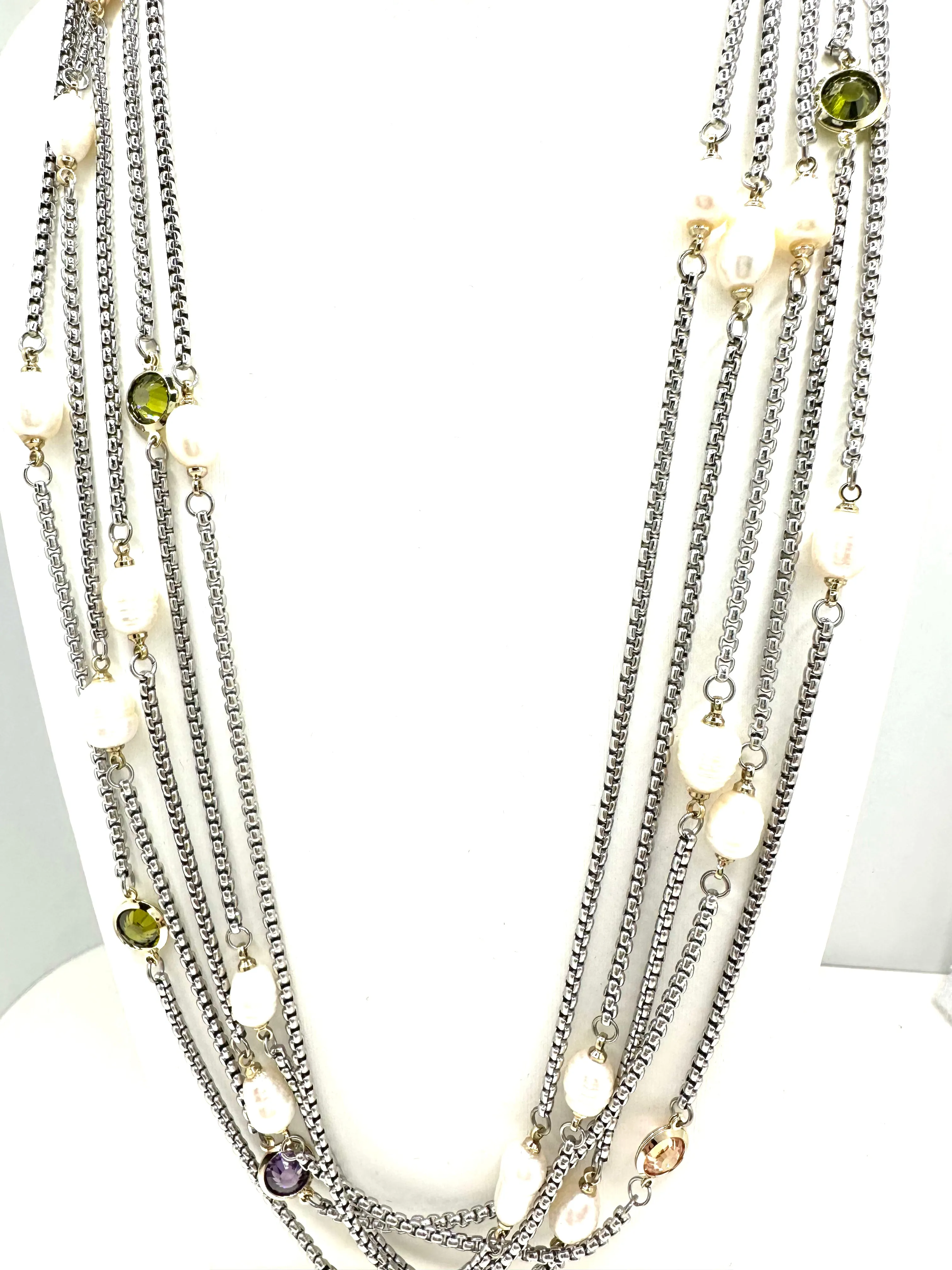 Multi Color Stones and Pearl Necklace