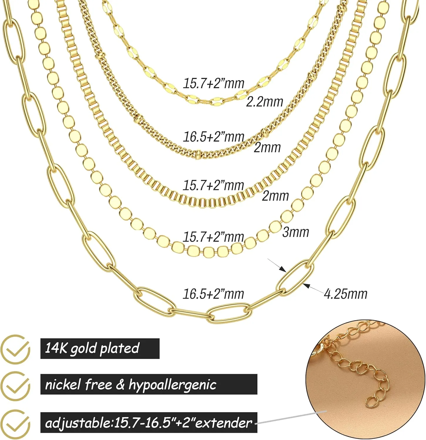 ORAZIO Gold Layered Necklaces for Women 14k Gold Plated Herringbone Necklace Dainty Snake Paperclip Chain Layering Necklaces Gold Choker Necklace Jewelry Set