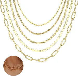 ORAZIO Gold Layered Necklaces for Women 14k Gold Plated Herringbone Necklace Dainty Snake Paperclip Chain Layering Necklaces Gold Choker Necklace Jewelry Set