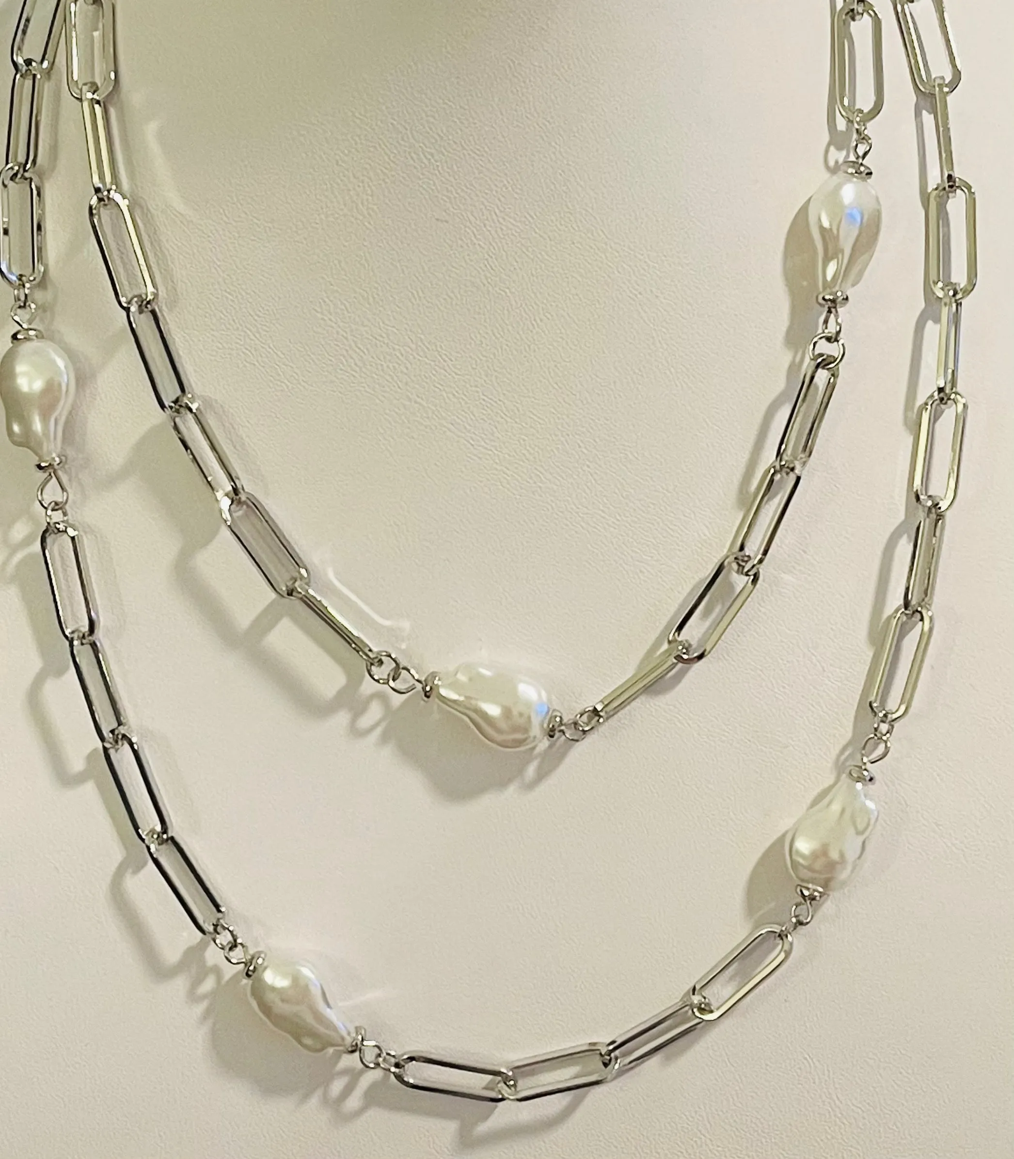 Paperclip Necklace with Baroque Pearls