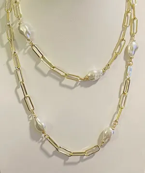 Paperclip Necklace with Baroque Pearls