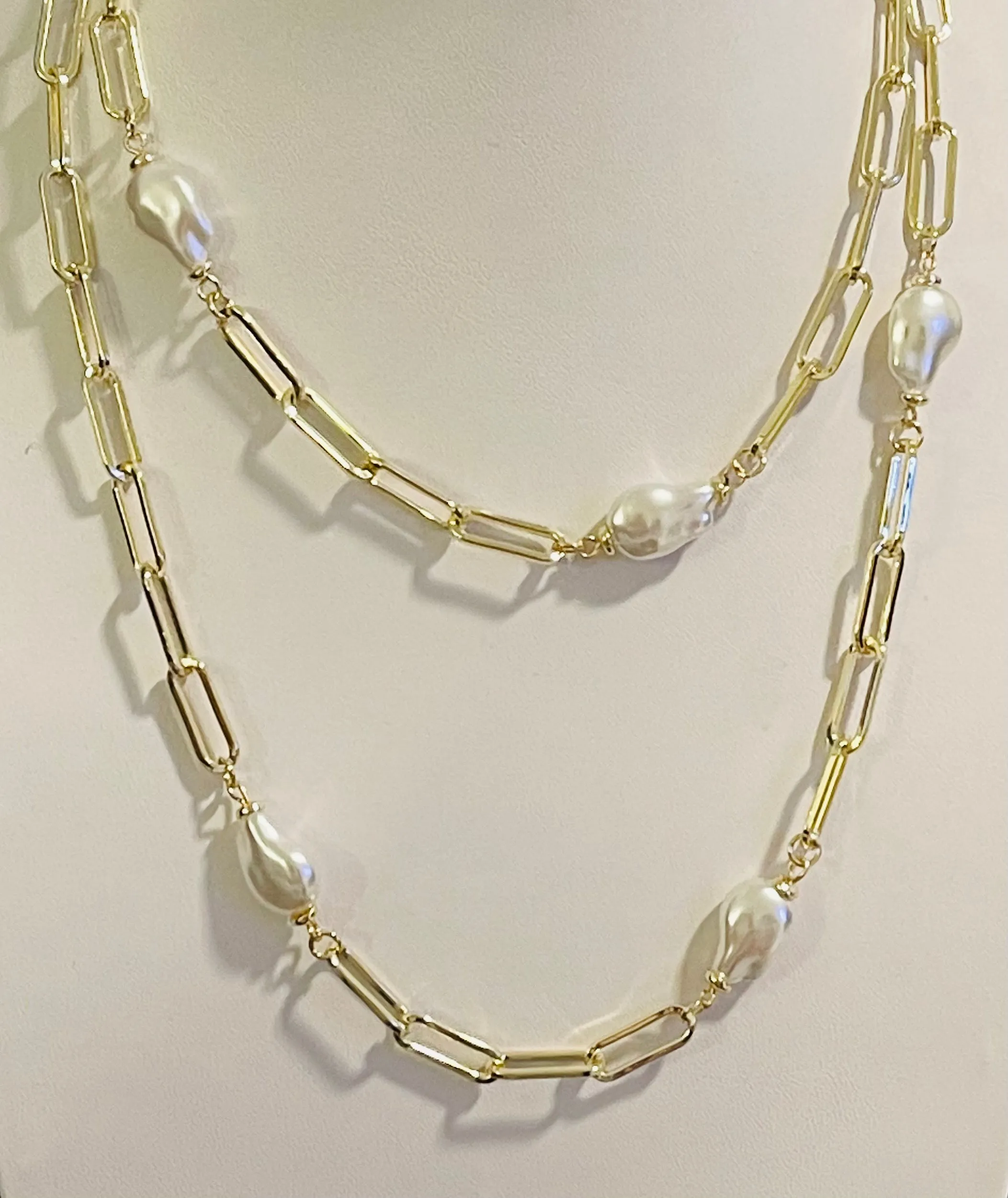 Paperclip Necklace with Baroque Pearls