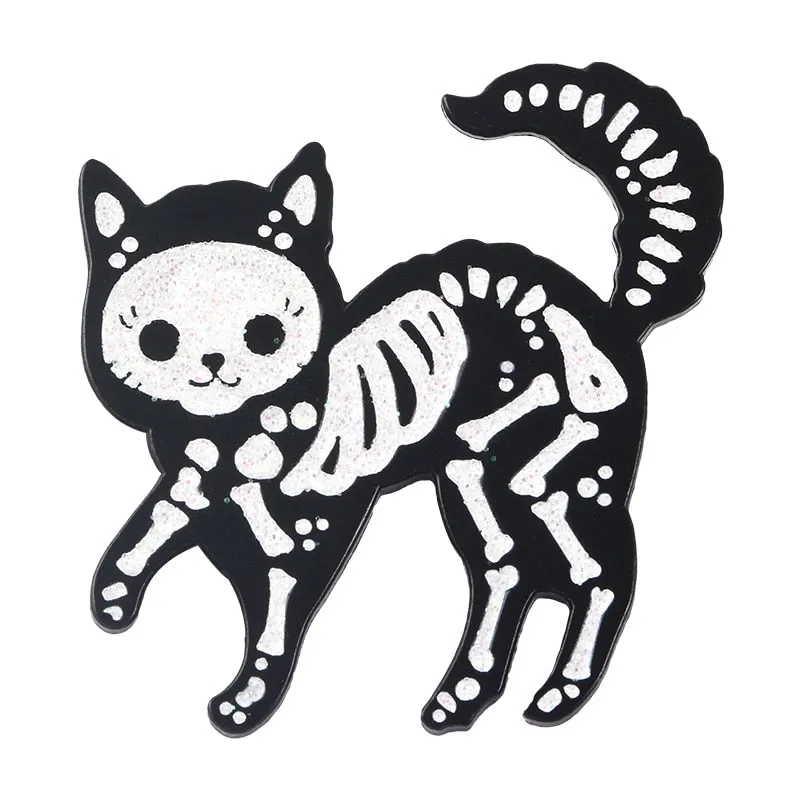 QIHE JEWELRY Skeleton Cat Enamel Lapel Pins Alien Avocado Cute Brooches Badges Fashion Pins Gifts for Friends Pins Wholesale