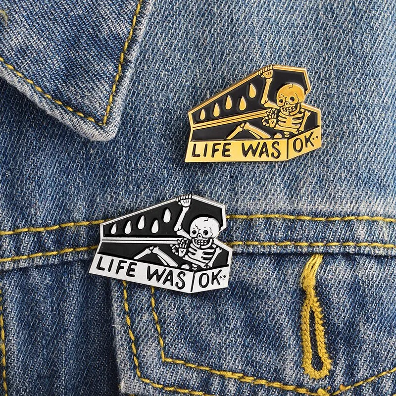 QIHE JEWELRY Skeleton Cat Enamel Lapel Pins Alien Avocado Cute Brooches Badges Fashion Pins Gifts for Friends Pins Wholesale