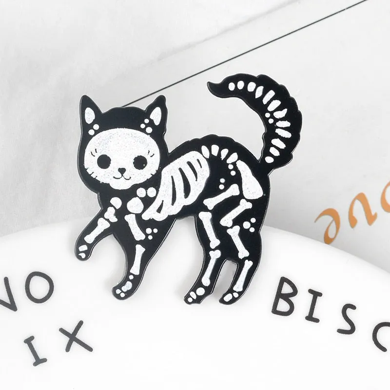 QIHE JEWELRY Skeleton Cat Enamel Lapel Pins Alien Avocado Cute Brooches Badges Fashion Pins Gifts for Friends Pins Wholesale