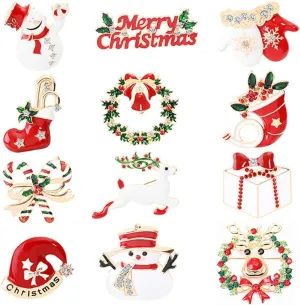 Sparkly Christmas Brooch Set with 12 Cute Pins for Kids and Adults, Ideal for Christmas Decorations, Alloy Material