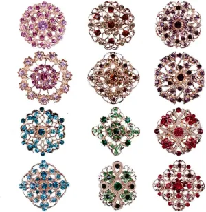 Tvoip Fashion Lot 12pc Clear Rhinestone Crystal Flower Brooches Pins